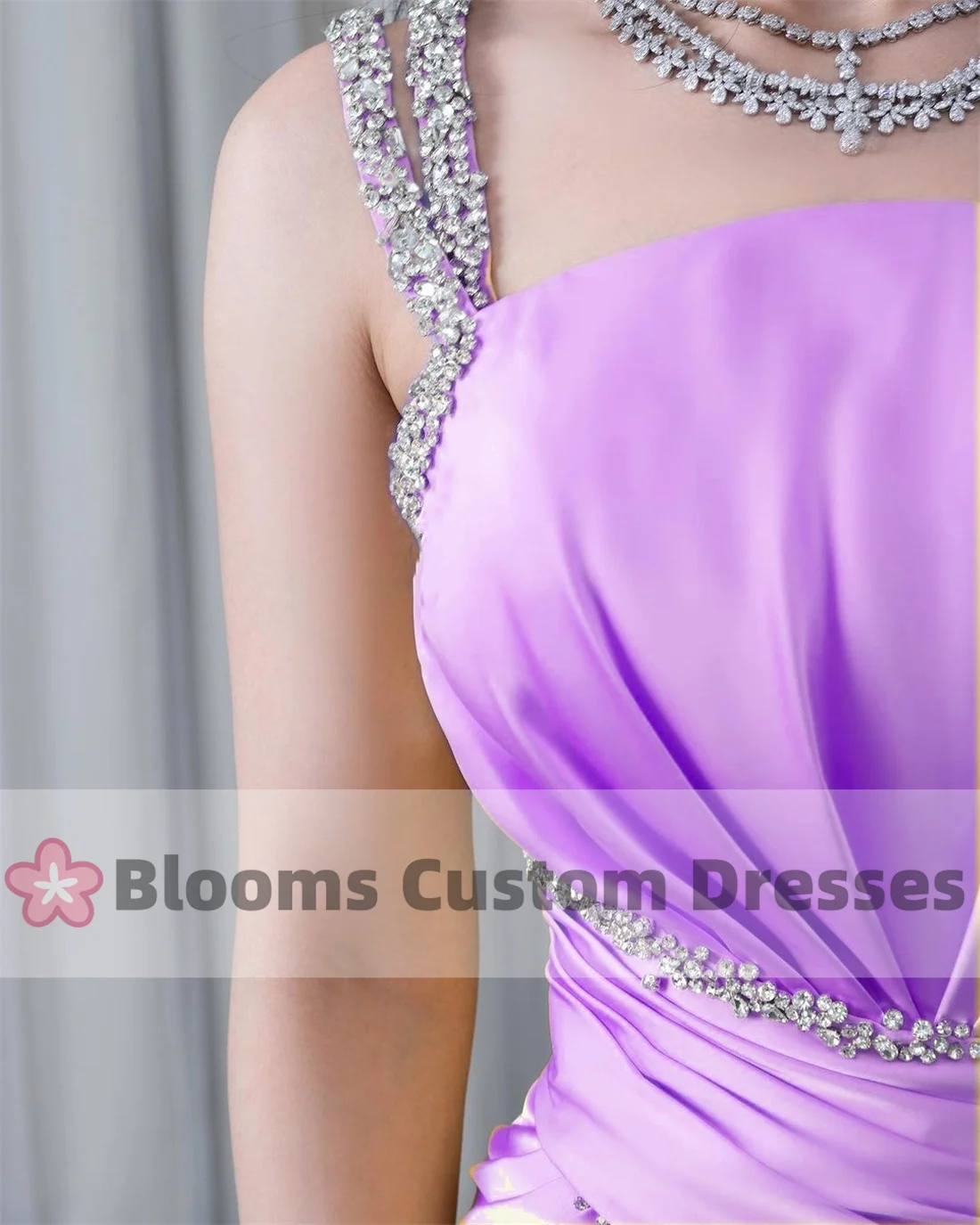 Customized Gorgeous Satin Rhinestone Evening Dresses One-Shoulder Pleat Custom Prom Dress Lilac Wedding Formal Occasion Gown