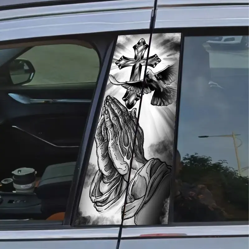 2 Stück christliche Kreuz-Autoaufkleber, wasserdichte Zierleiste für die B-Säule, deckt Kratzer ab, DIY-Türsäulen-Sonnenschutz-Vinyl-Aufkleber
