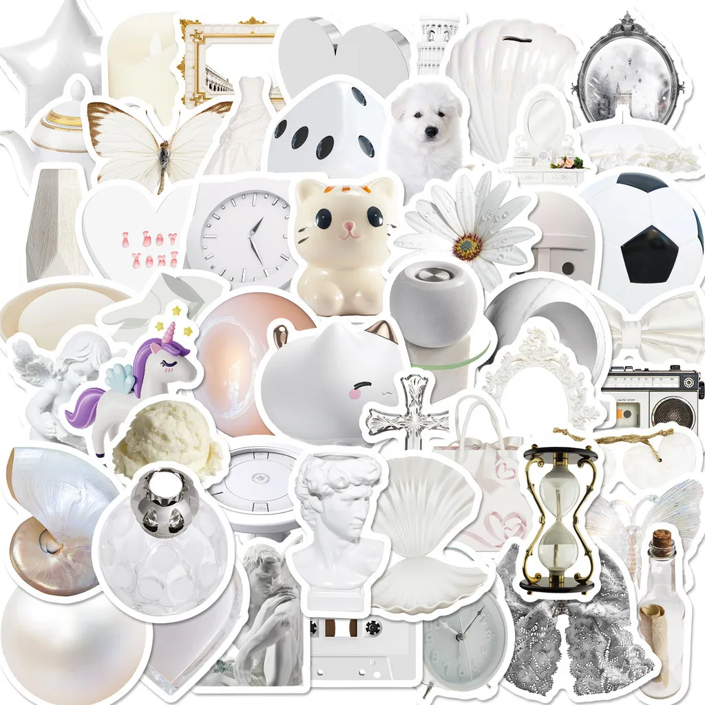 50 Pcs White Object Stickers - New Cross-border Home Life Realistic Small Items, High-Value Stickers BulingBulingStickers Store