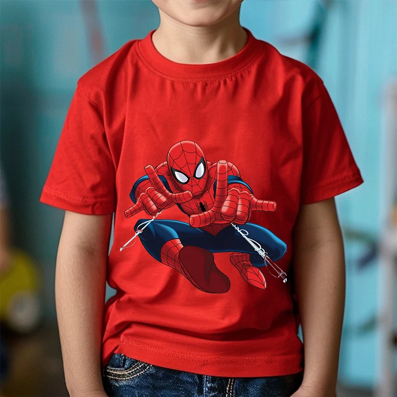 Spider-Man Printed Kids T-shirt Summer Children's Cotton Short Sleeve Suitable for Boys and Girls Red Casual Tops