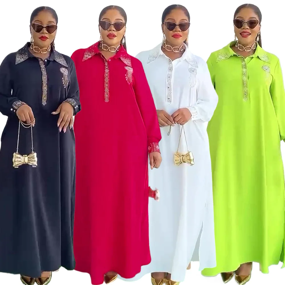 

2025 New African Shirt Dress Plus Size For Women Elegant Dubai Turkey Africa Clothing Party Shirt Tale Daily Gown Tube Dress