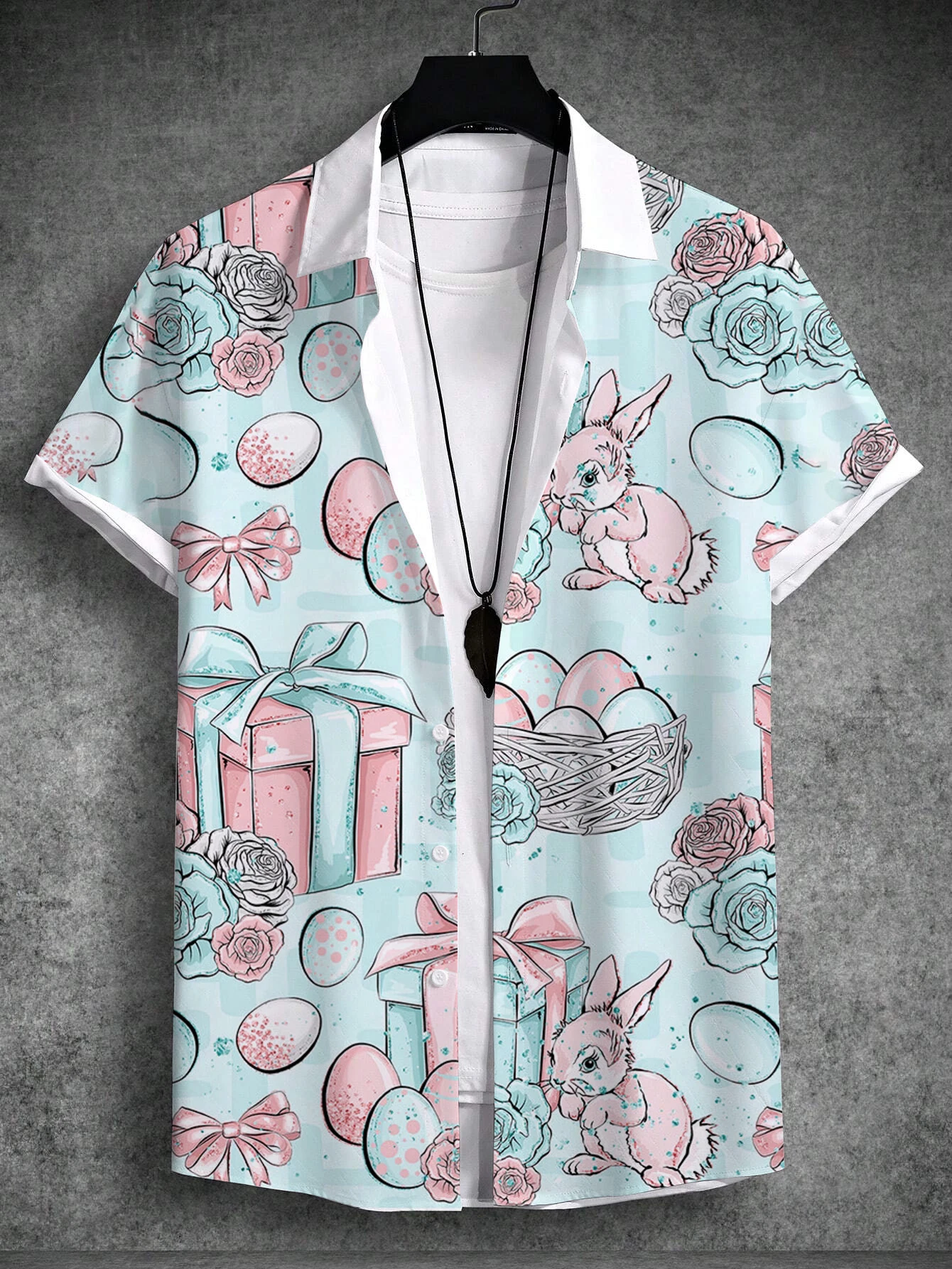 

Unisex Shirt Summer Hawaiian Shirt Rabbit Egg Happy Easter Turndown Outdoor Street Short Sleeve Button-Down Print Men's Clothing