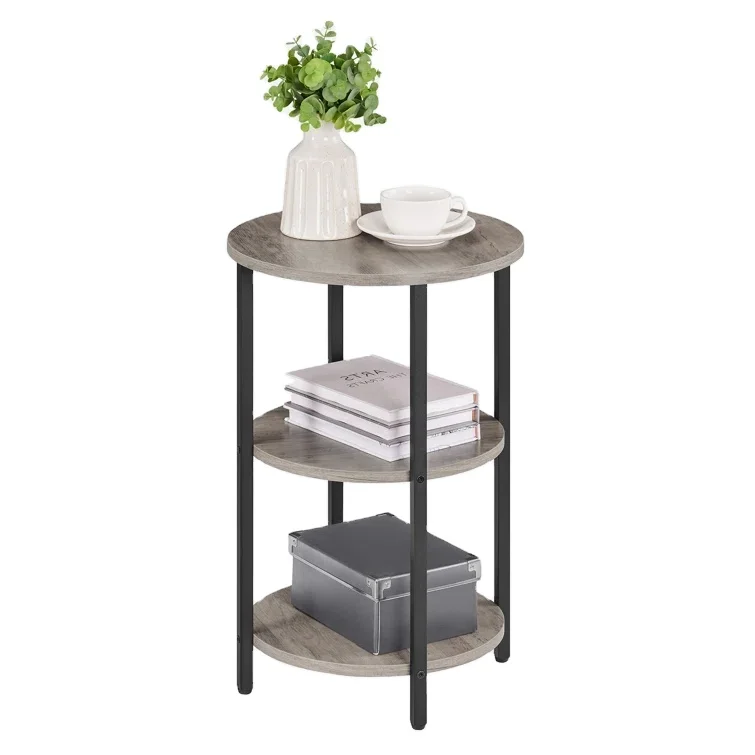 Metal Round Table Accent Side Table with 3 Circular Shelves and Metal Legs Living Room Round 3 Tier End Table