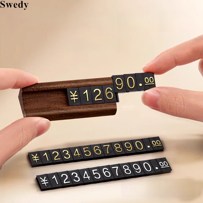 10 zestawów / pudełko Mini numer Biżuteria Cena Cube Tagi Telefon Zegarek Towar Mała drewniana etykieta cenowa Uchwyt na znak Stojak ekspozycyjny — zdjęcie produktu 4
