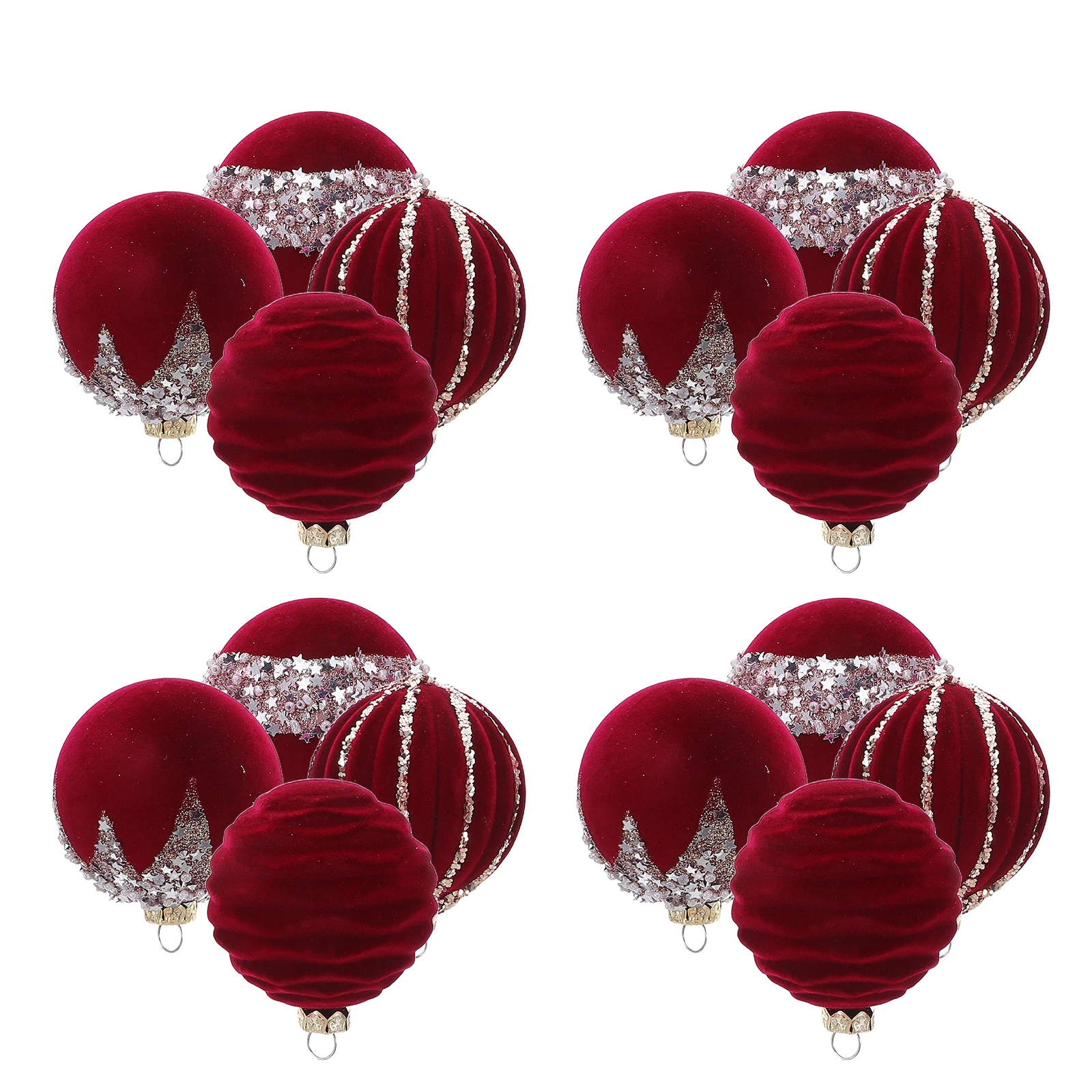 

16Pcs Christmas Tree Ornaments Red Flocked Shatterproof Balls Lightweight Xmas Holiday Hanging Decorations Home Tree