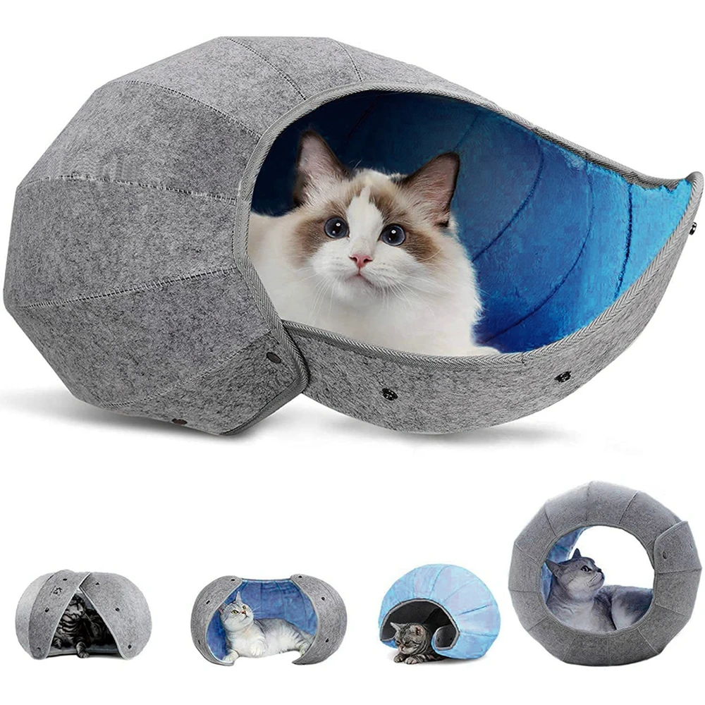 Cute Shell Cat Bed House Indoor for Cats Foldable Multi-Function Cat Tent Scratch Resistant Cat Tunnel Tube Pet Toy Cave Condos