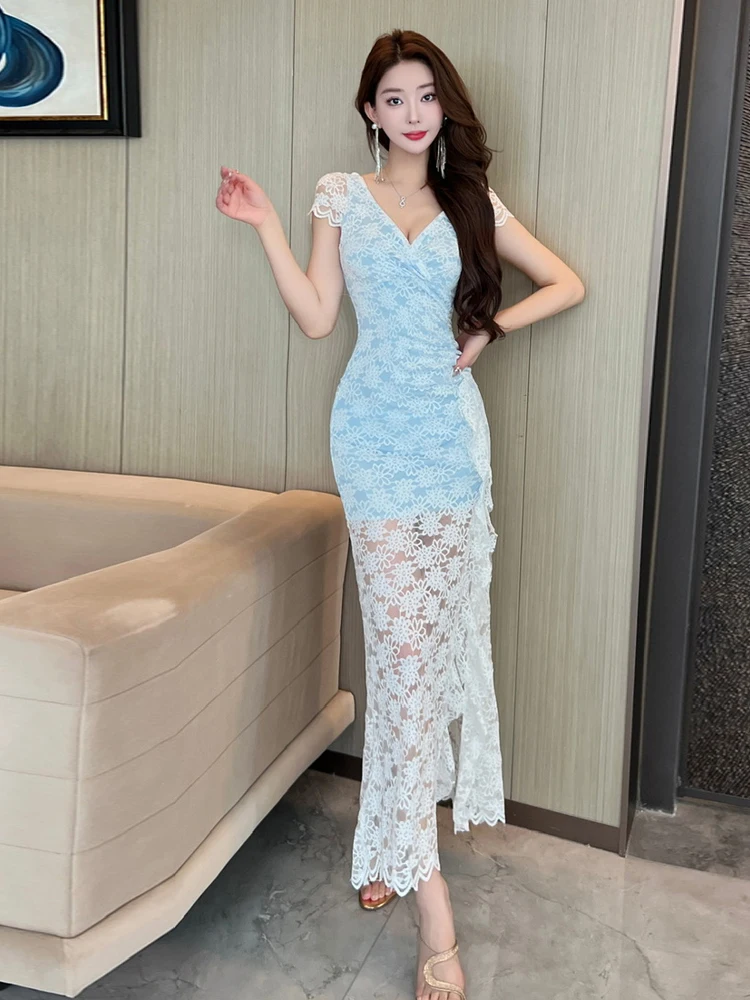 

Сексуальная кружевная юбка с v-образным вырезом ort Sve Long Dr Aosphere Lady Sle Bodycon Dr, юбка с разрезом на петлях, дизайн талии