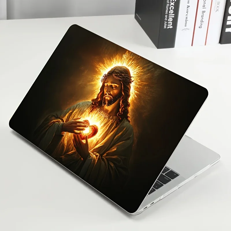 Adesivo beige chiaro per laptop da 1 pezzo con Sacro Cuore di Gesù Cristo e Corona di Spine - Design religioso luminoso, impermeabile e