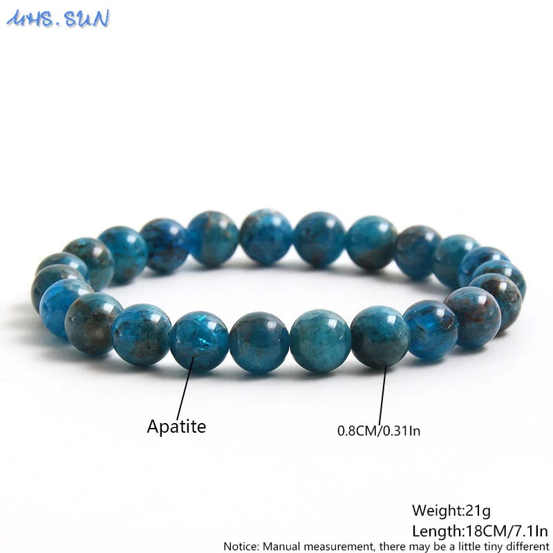 MHS.SUN 8MM Apatite Beads Bracelet Blue Natural Stone For Women Men Chakra Healing Energy Elastic Rope Jewelry Accessories