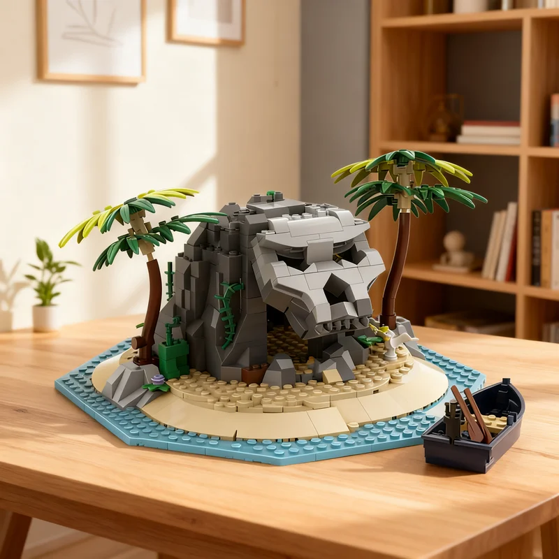 618pcs MOC Pirates Skull Island Model Building Blocks Christmas Gift Creative Assembly Tabletop Ornament And Room Decoration Art