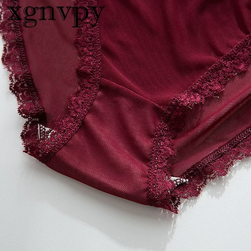 Xgnvpy celana dalam renda Ruffle Solid 2023 celana dalam jaring wanita seksi transparan Hollow Out Lingerie