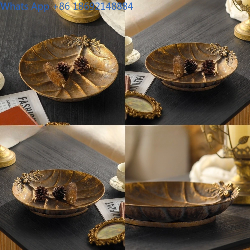 

Bohemian Leaf Design Serving Tray Decor, Mid-Century Style Home Coffee Table Fruit Tray Vintage Iron Leaf Vein Decor