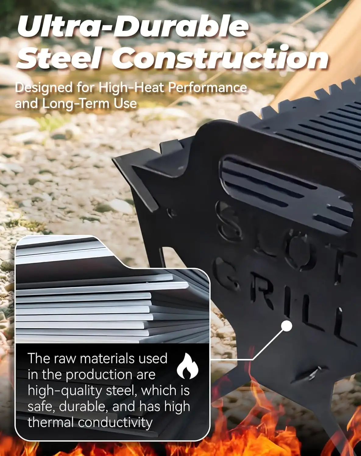 Parrillas plegables para barbacoa, parrillas de Metal plegables pequeñas para exteriores, parrillas con ranura de montaje rápido gruesas mejoradas para Picnics de acampada