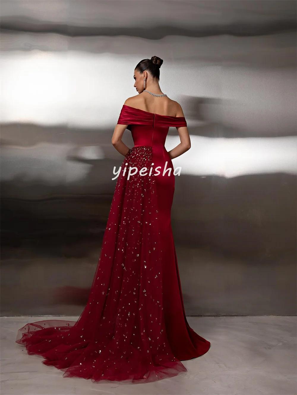 تخصيص البريق معقدة الطية ثنيات الديكور مطرزة حورية البحر خارج على الكتف فساتين طويلة مخصصة فساتين المناسبات الرجعية #3