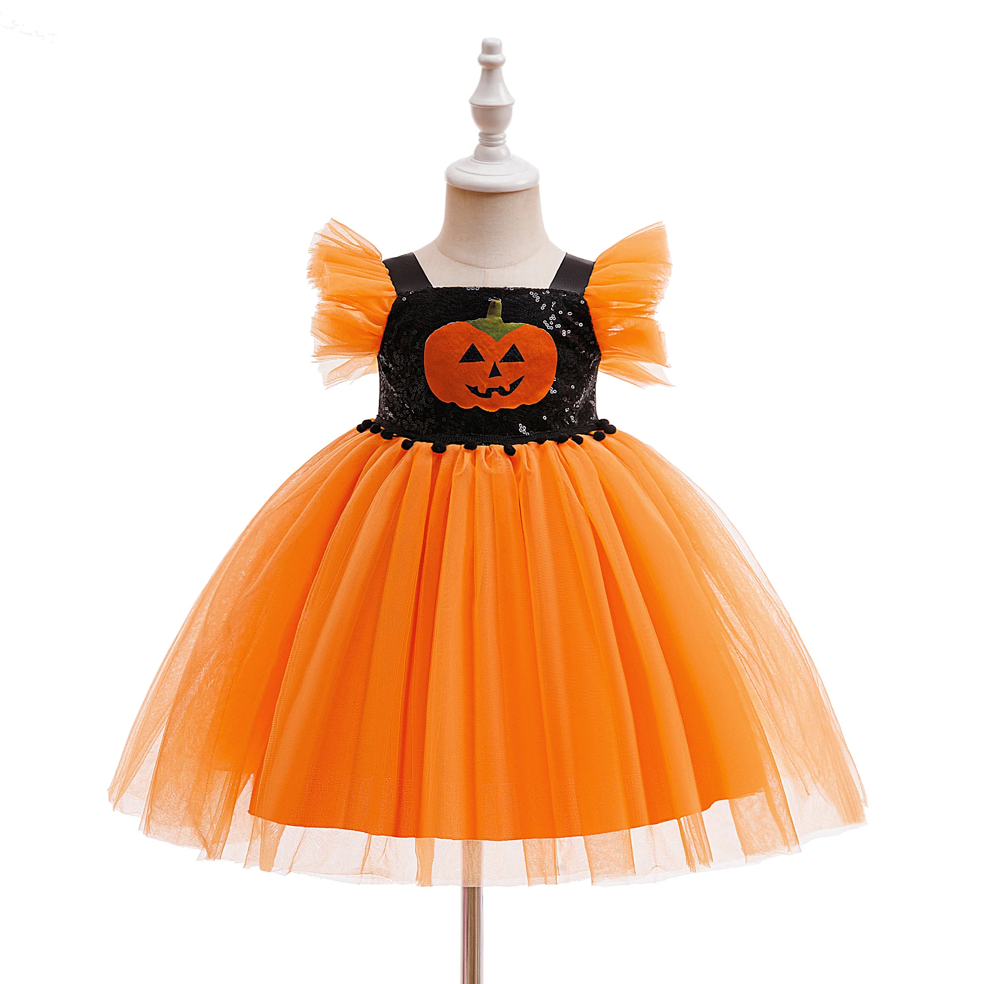 Kleinkind-Kürbis-Party-Kleid für Babymädchen, Kleider für den 1. Geburtstag, Hochzeit, Brautjungfern, Prinzessinnenkleider, Mädchen-Halloween-Weihnachtskostüm – Detail 2