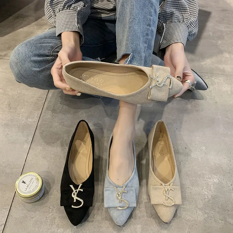 2024 Shallow Flats Casual Shoes Women Metal Letters Loafers Oxford Slip on Moccasins Female Suede Leather Footwear Flat Shoes