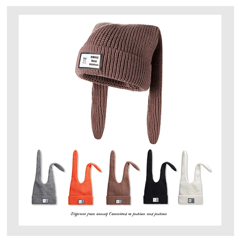 

Детские вязаные шапки. Простые и универсальные шерстяные шапки, милые и милые длинноушанные шапки с кроликом. Бархатные шапки для сохранения тепла.