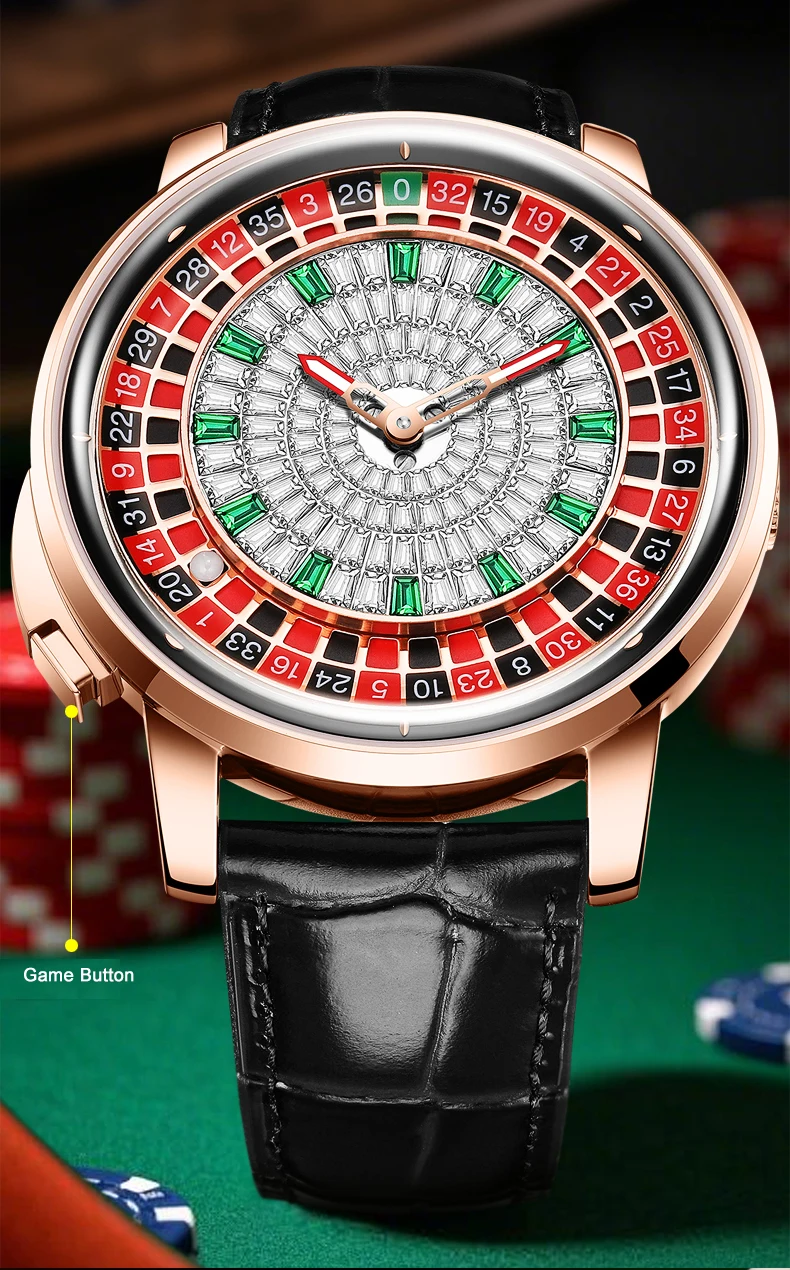 HANBORO Men Automatic Watch 43mm Mechanical Wristwatch One Clicke Play Roulette Game 118pcs Crystal Dial Sapphire Luminous