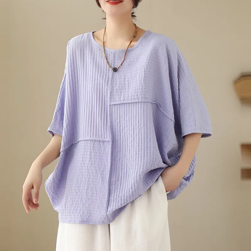 ملابس علوية قطنية نسائية كاجوال بأكمام قصيرة برقبة دائرية ، تيشيرتات فضفاضة ، أسلوب بسيط ، أحادي اللون ، الصيف ، وصلت حديثًا ، B3340
