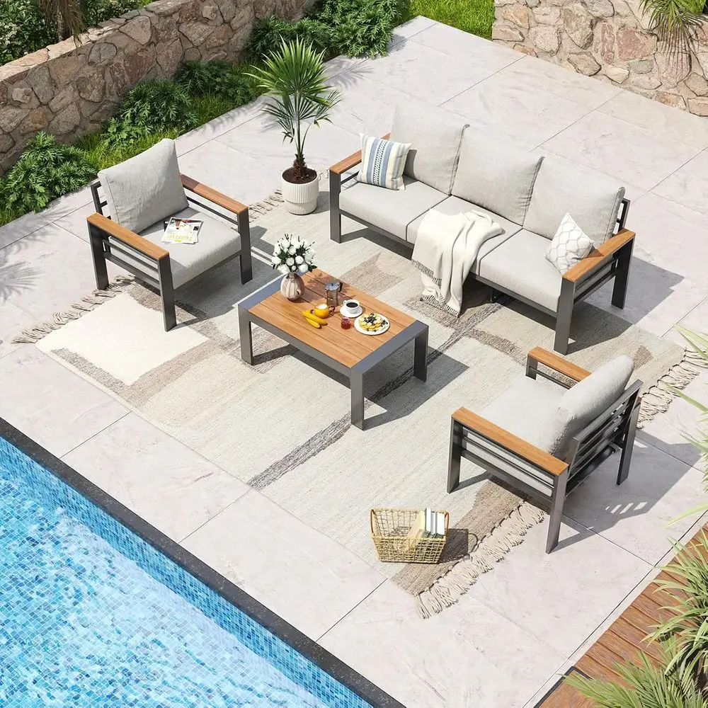

5-Piece Outdoor Sectional Patio Furniture Set with Plush Cushions, Ideal for Balcony, Deck, and Porch
