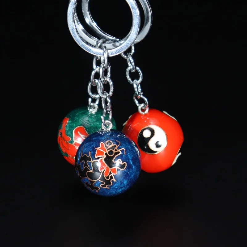 Cloisonne Craft Souvenir Gift Filigree Low Temperature Enamel Jingling Keychain Pendant with Mini Chain Ball Unique Accessory