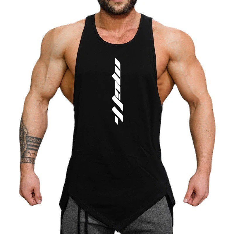 Irregular Hem Running Vests Mens Fitness Tank Tops Gym Clothing Cotton Bodybuilding Clothing Workout Sleeveless T Shirt