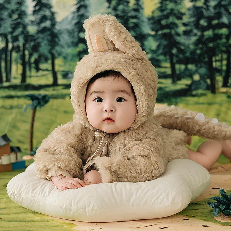 Rabbit Baby Clothing Soft Plush Clothing Hat Set Baby Posing Forest Background Blanket Shoot Props 100 Days Baby Accessories