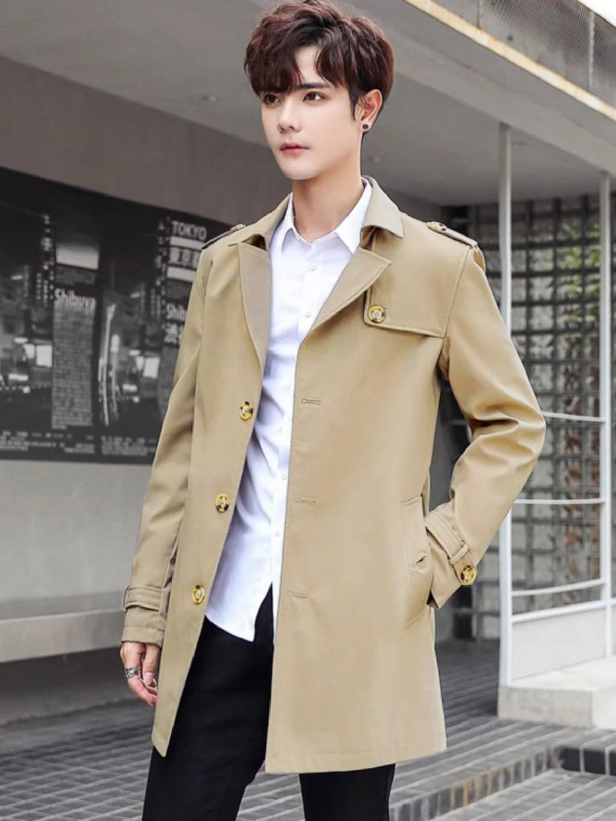 

Spring Autumn Men's Slim Fit Casual Coat Korean Sle Pure Color Briti Busin Leisure Sli Suiting Overcoat