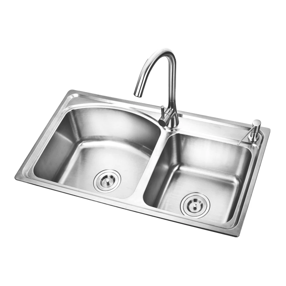 Handmade Modern Kitchen Sink Set Double Slot Brushed Surface Stainless Steel Countertop