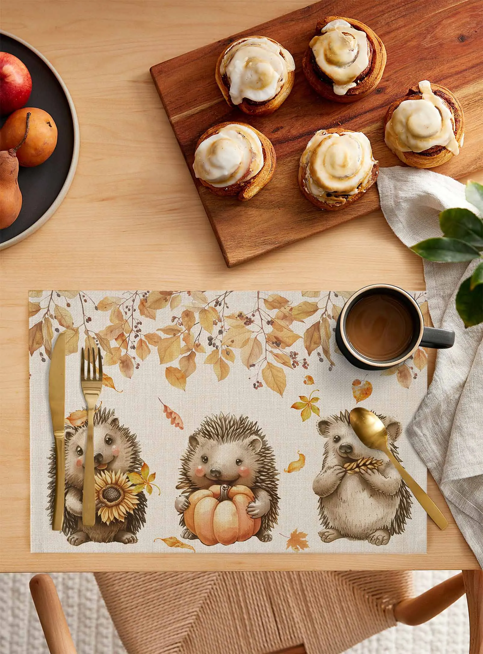 4/6 Pcs Fall Pumpkin Mushroom Hedgehog Kitchen Placemat Dining Table Decor Table Mat Home Decor Coffee Tea Pad Cup