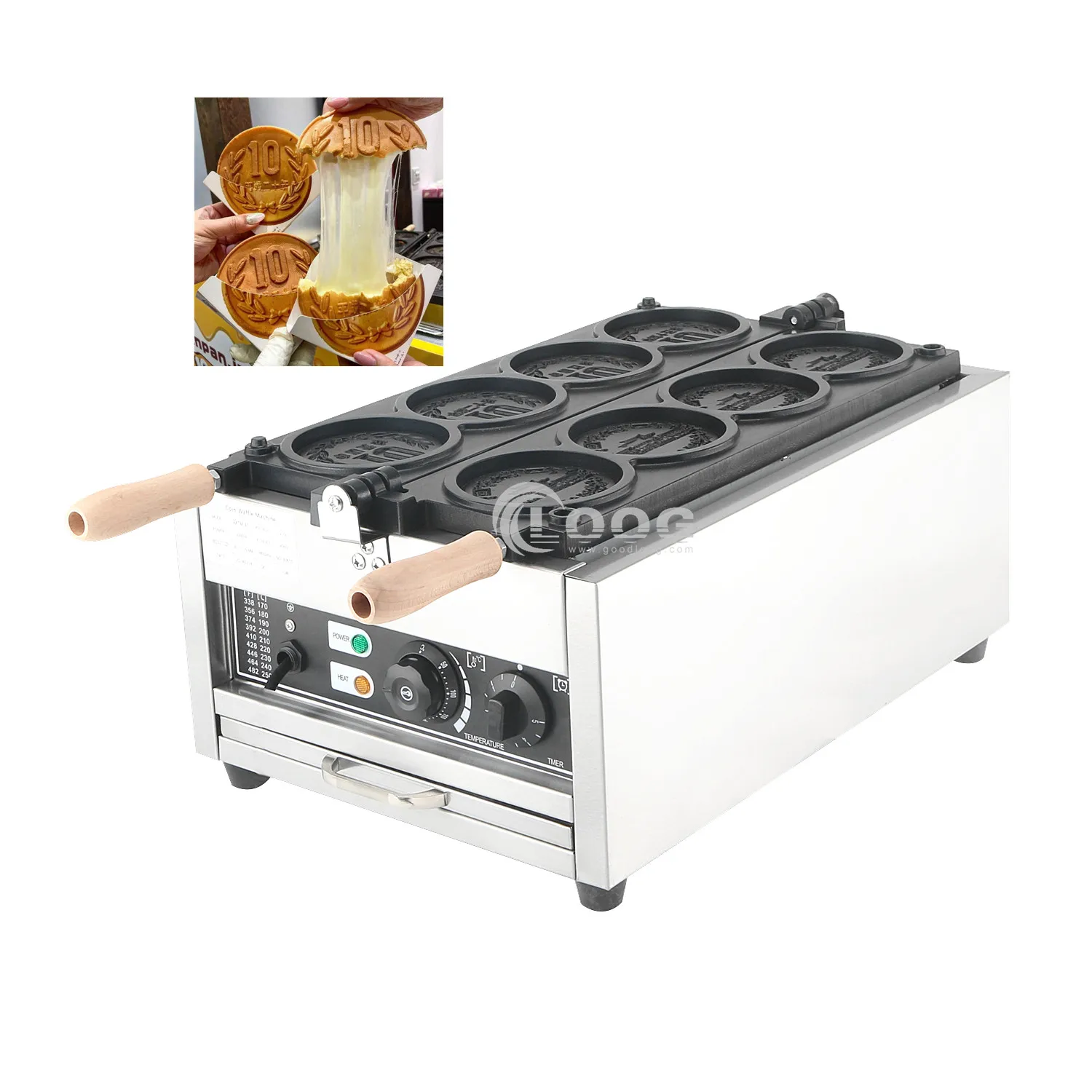 

Professional Restaurant Equipment Electric 4pcs Japanese Cheese Gold Coin Pancake Waffle Maker 10 Yen Commercial Burger Machine