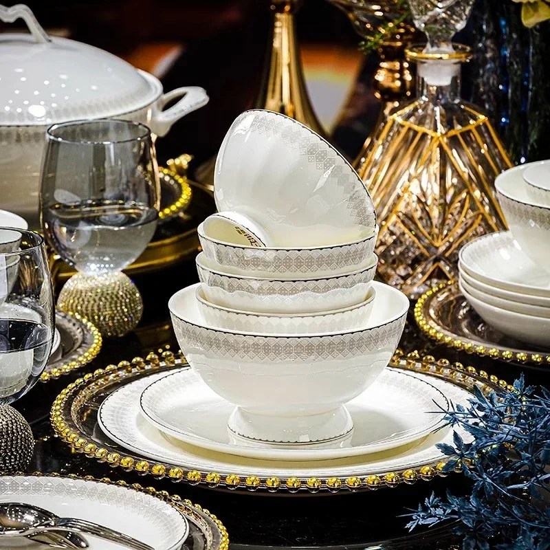 HJB X Fine China Dinnerware Sets Home Kitchen Wedding Luxury Tableware Christmas Ceramic Juego De Vajilla Completa Tableware Set