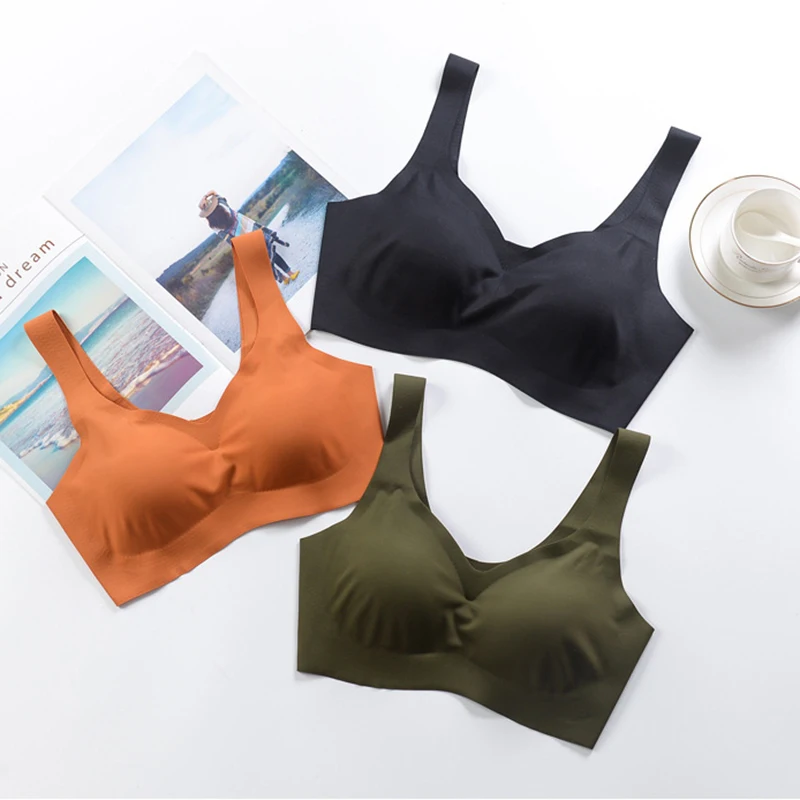 Ice Silk Bra Women Seamless Removable Chest Pad Lifting Bralette Underwear Women Push Up Underwear  No Steel Ring Breathable Bra