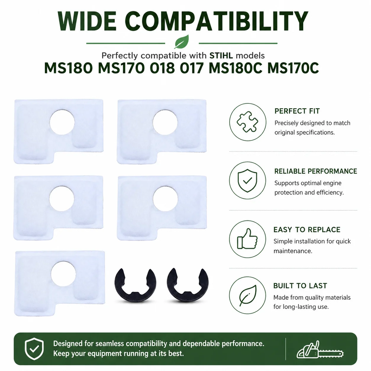 Replacement Air Filter Kit For Stihl MS180 MS170 018 017 MS180C MS170C Chainsaw - 5 Pack with E-clip Replace 1130-124-0800
