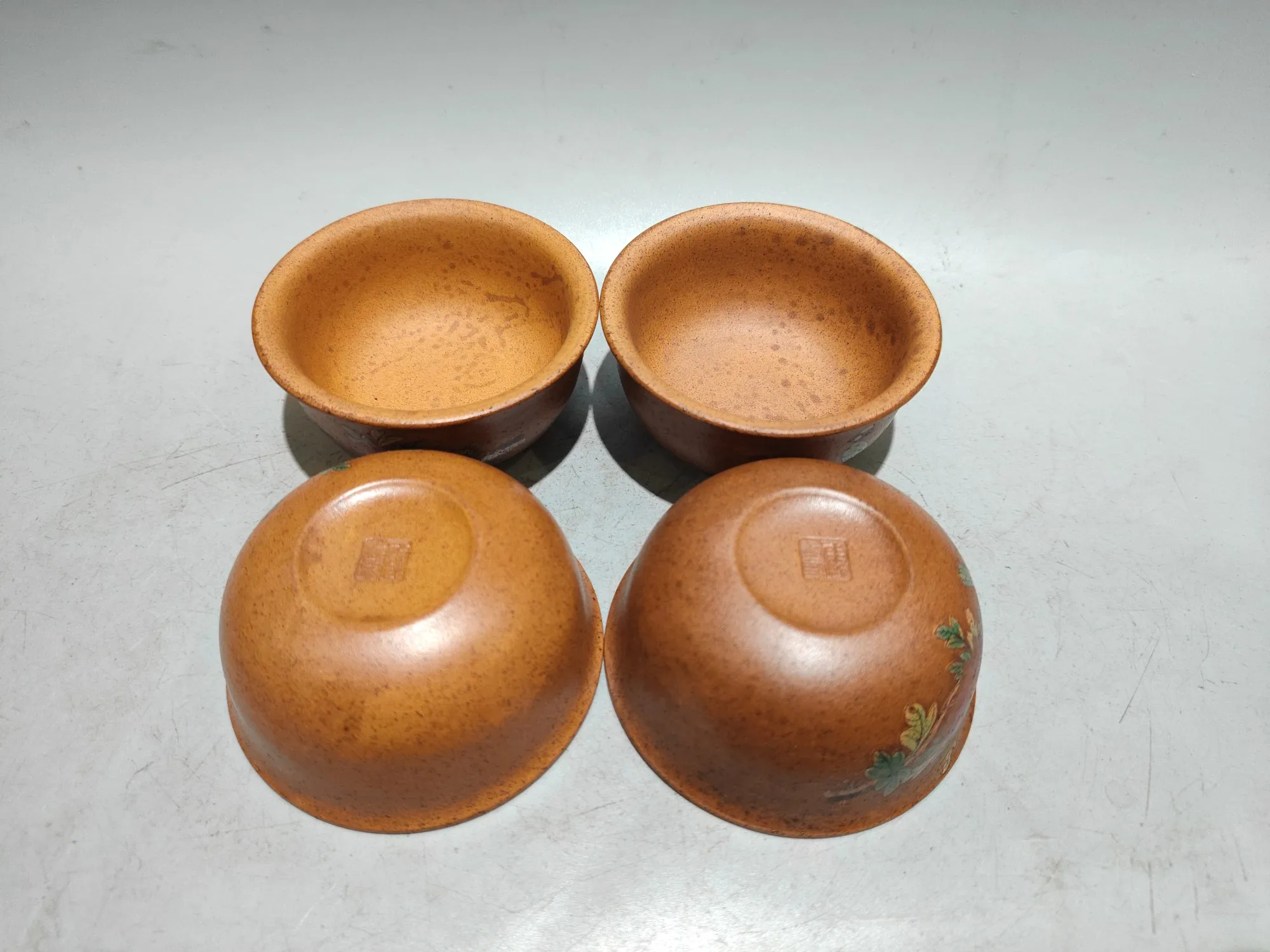 Purple Clay Pot antique color Painted Four sided flower patterned teapot 4 cups tea caddy a set Kettle Teapot Pot Tea