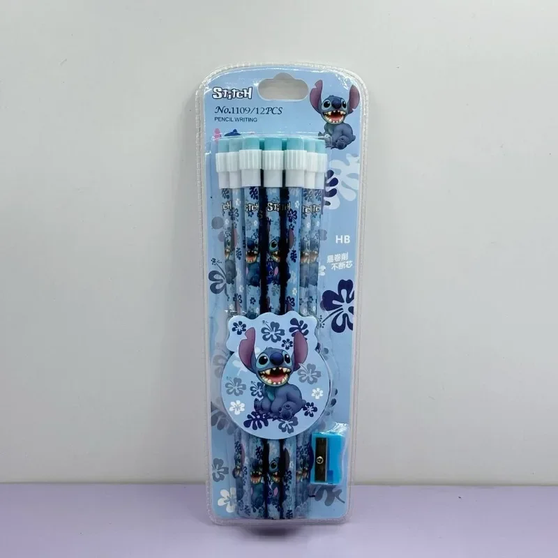 12pcs/set Disney Anime Lilo & Stitch Pencil Set with Sharpener Cartoon Stitch Pencils School Stationery Supplies for Kids Gifts