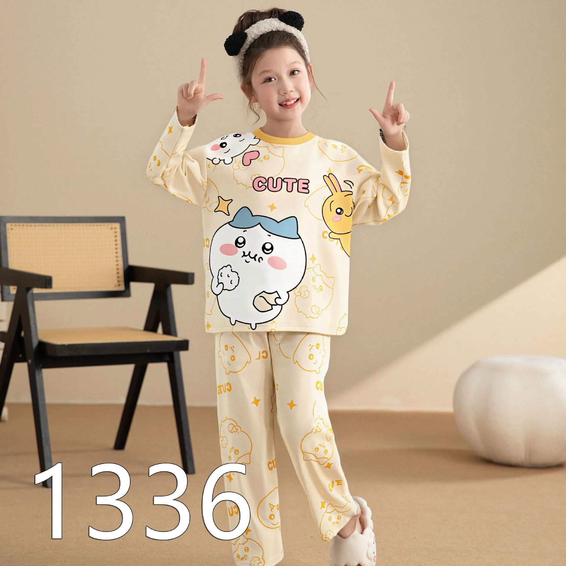 

Детский пижамный комплект с рисунком Chiikawa, аниме Hachiware Usagi Kawaii, японские топы с круглым вырезом и длинными рукавами для девочек, свободная домашняя одежда для подростков