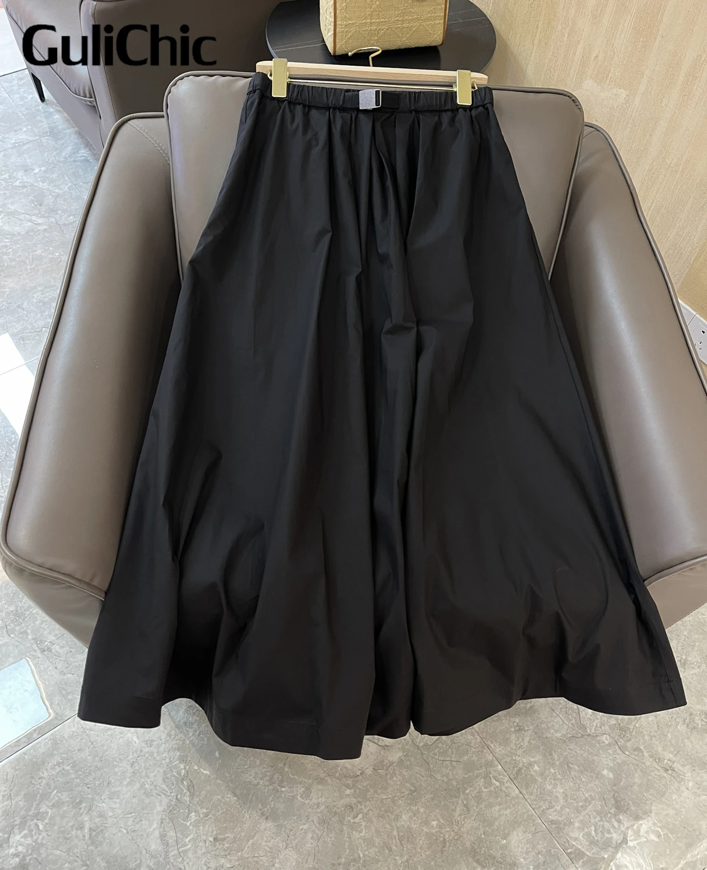 3.16 GuliChic Fashion 100% Cotton Solid Color High Waist Midi Skirt Women