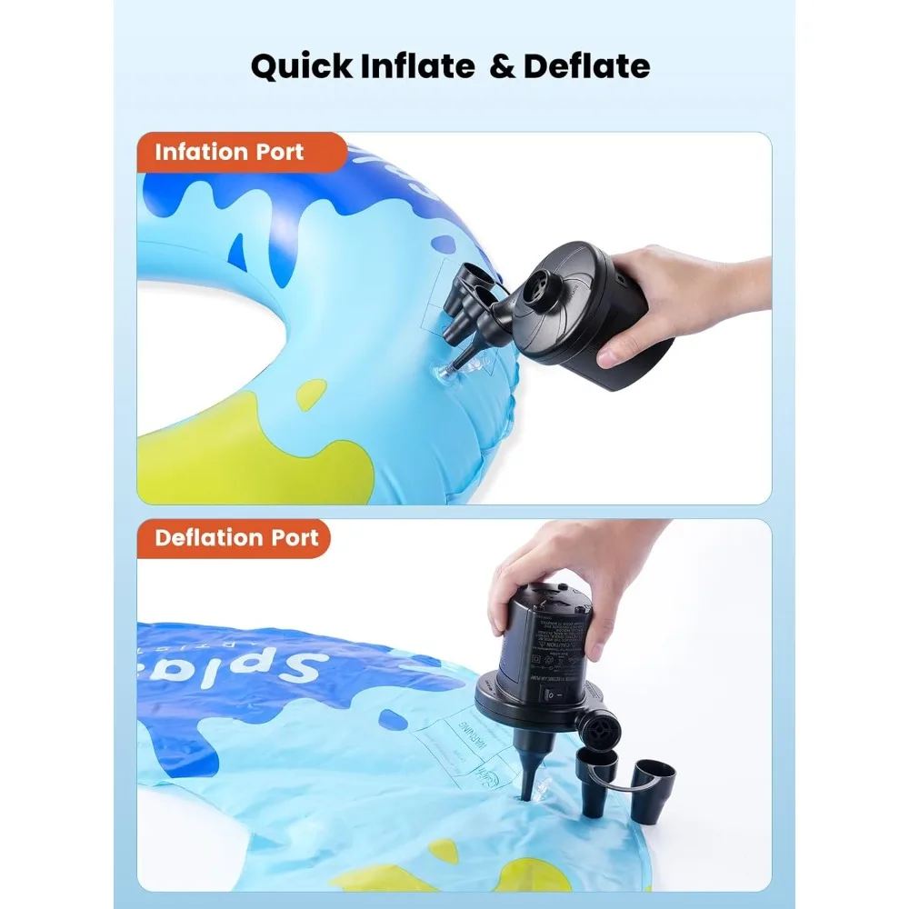 مضخة مرتبة هوائية، مضخة هواء كهربائية محمولة تعمل بثلاث طرق مع 3 فوهات تيار متردد 110 فولت، تيار مستمر 12 فولت، منفاخ سريع التعبئة يعمل بالبطارية