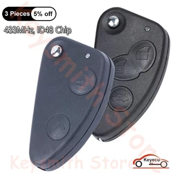 KEYECU 2 3 Buttons 433MHz ID48 Chip for Alfa Romeo 147 156 166 GT Auto Flip Remote Control Key Fob Replacement SIP22 Blade