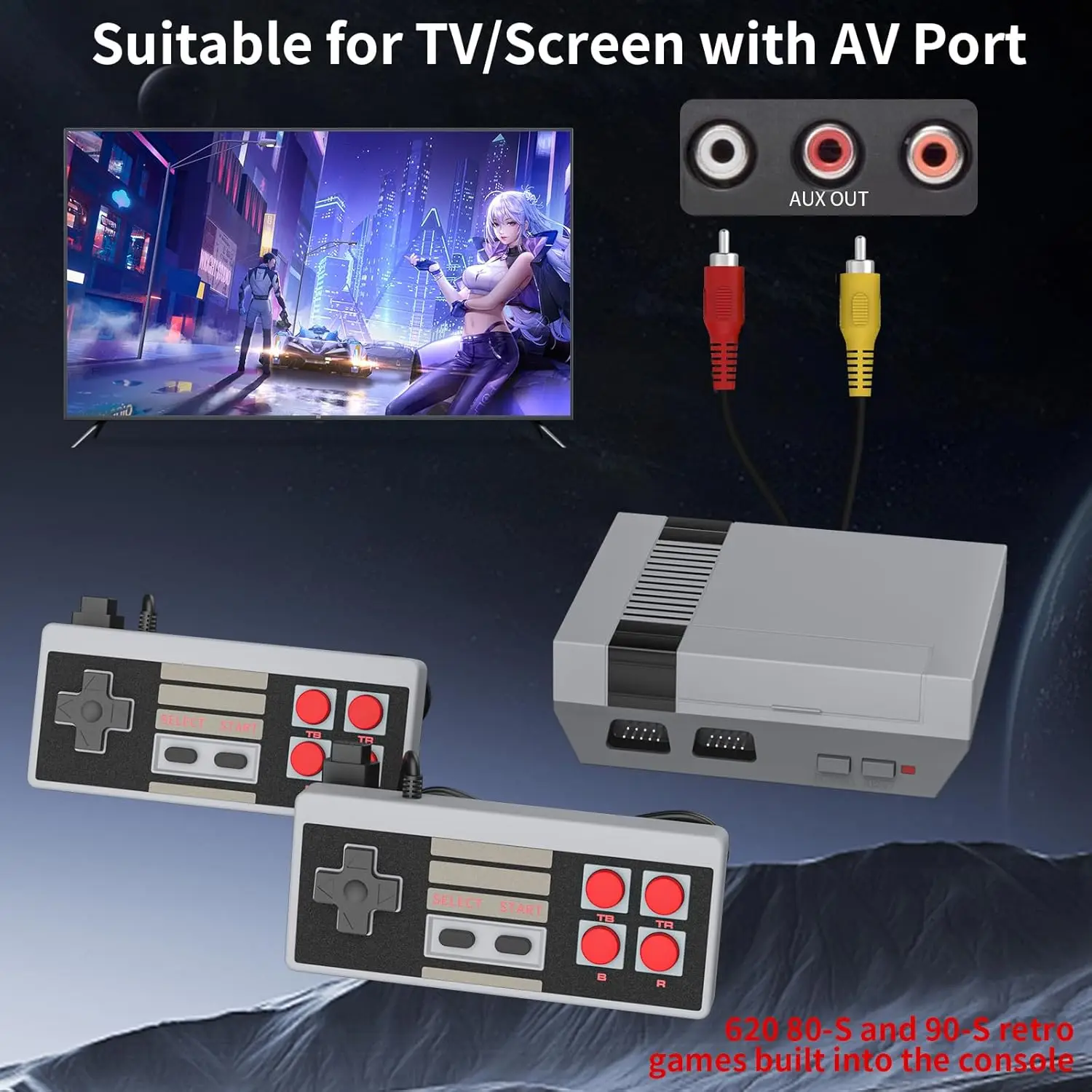 وحدة تحكم ألعاب ريترو، نظام ألعاب فيديو كلاسيكي AV، وحدة تحكم مدمجة في 620 لعبة مزدوجة الوضع مع وحدة تحكم، هدية للعطلات #3