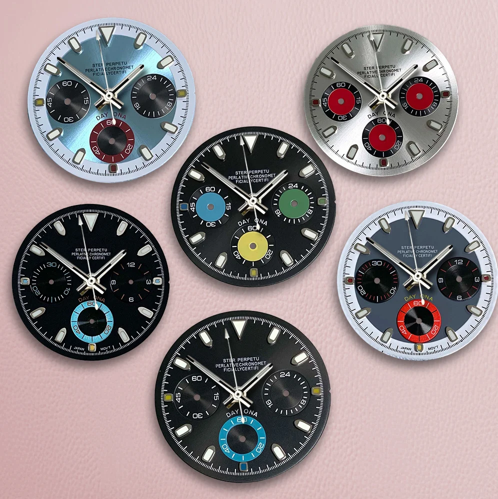 

S логотип 29,8 мм циферблат с пандой, красочный внутренний круг, без стрелок, подходит для механизма VK63, зеленые светящиеся аксессуары для модификации часов