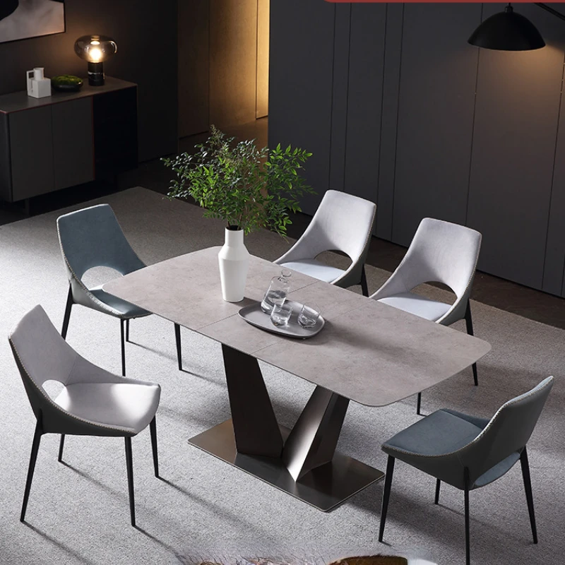 

Rock-slab telescopic dining table, high-end Italian minimalist Nordic stretch dining table