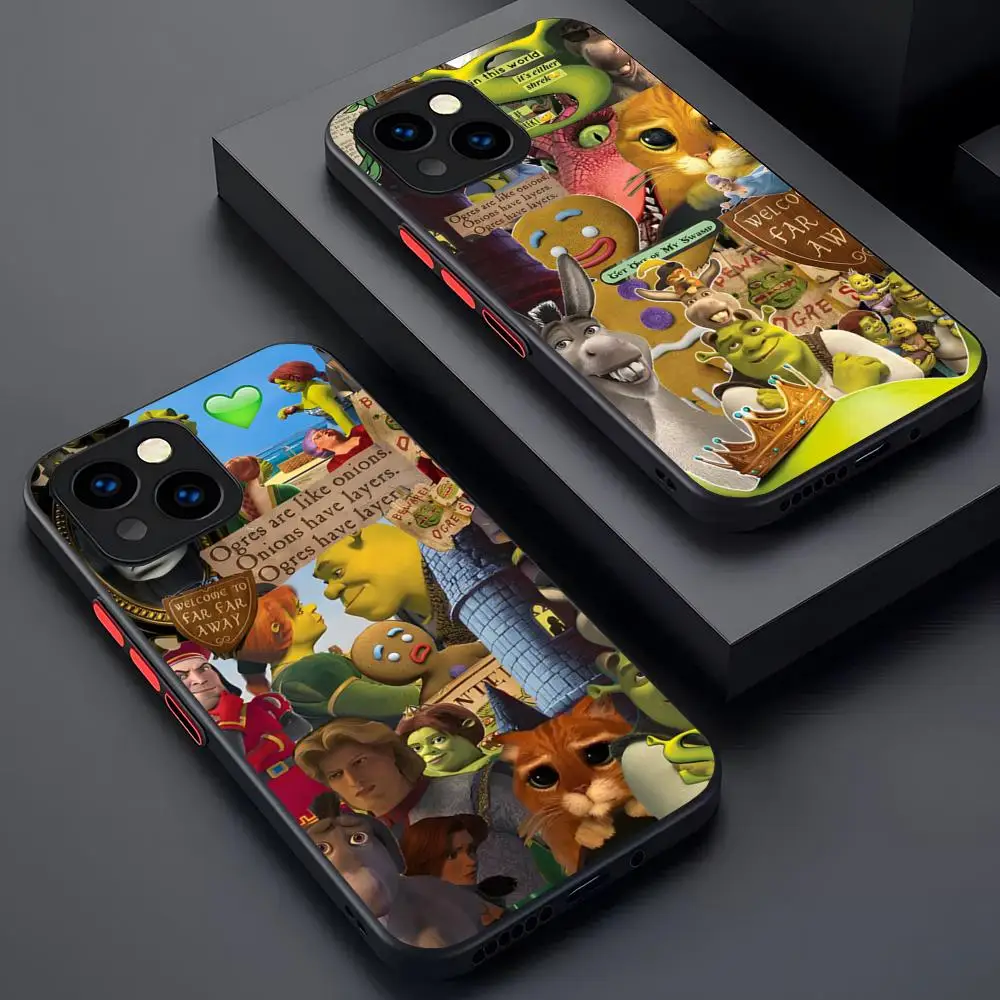 MINISO-Cartoon Funny Movie S-ShrekS Phone Case Matte Transparent For 16 15 IPhone 12 11 13 Pro Max X XR Cover