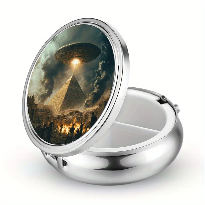 1 Three-Compartment Pill Box, Ufo Theme, Ancient Egyptian Style, Mini Pill Box, Medicine Storage Box, Unique Gift, Ideal for Travel