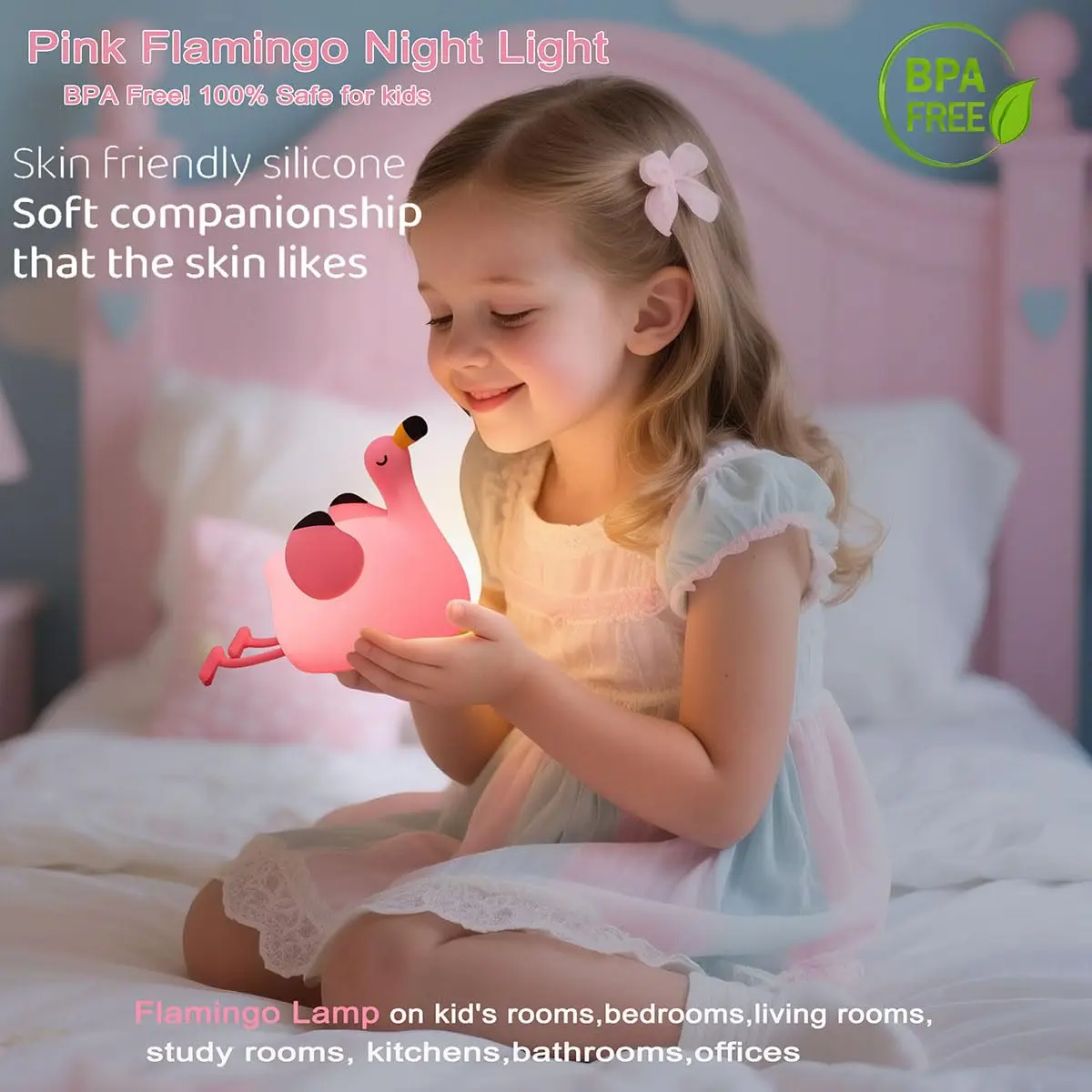 

Elegant Flamingo Night Light Soft Touch Silicone Animal Nursery Bedside Lamp Dimmer Rechargeable Birthday Gift for Women Teens