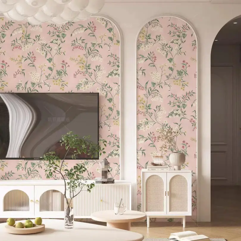 Customized Mural French Retro Countryside Vine Flower Wallpaper Living Room Bedroom Background Pink Floral 3D Wallpaper