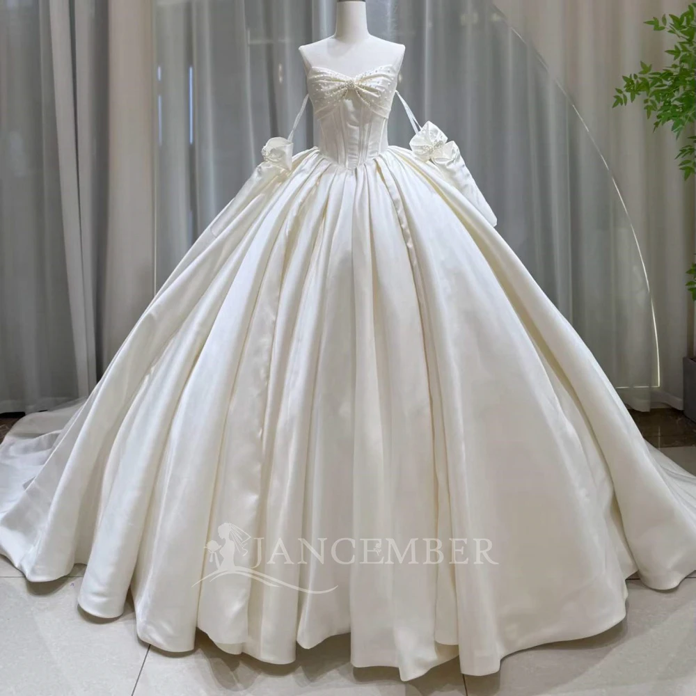 Customized Elegant Wedding Dresses Princess Lace Removable Sleeves  Bride Gown Ball Gown Satin Formal Party Dress robe de mariée