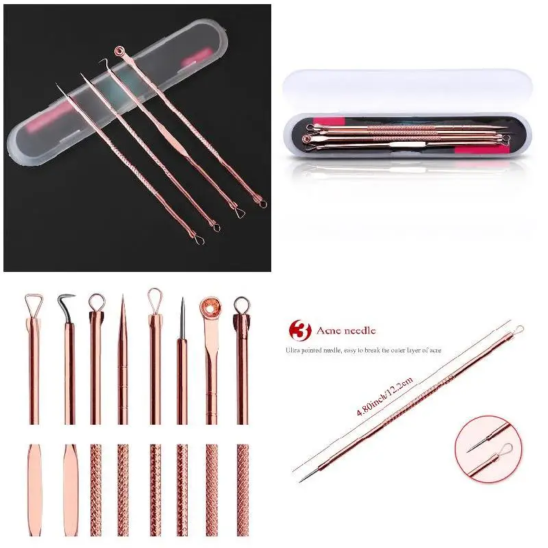 Agulhas de remoção de cravo inoxidável, Pimple Spot, Comedone Extractor, Cleanser, Beleza, Face Clean Care Tools, 4 pcs por conjunto