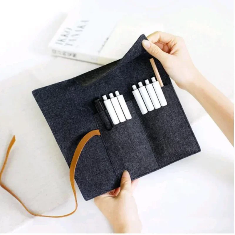 Felt Large Capacity Pencil Bag Stationery Holder Fountain Pen Case Simple Style Student Zipper Pencil Pouch School Supplies